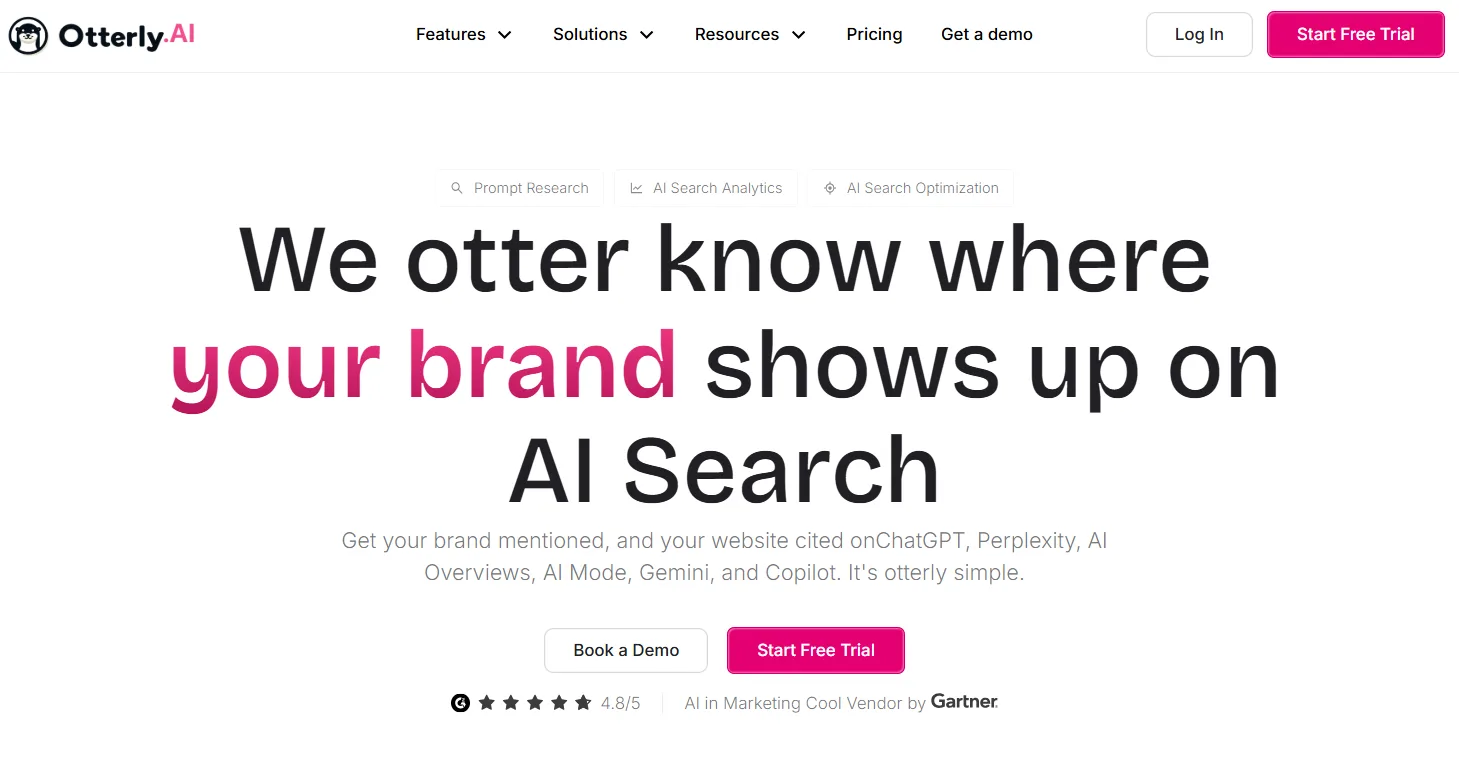 Startseite von Otterly.AI mit dem Claim We otter know where your brand shows up on AI Search
