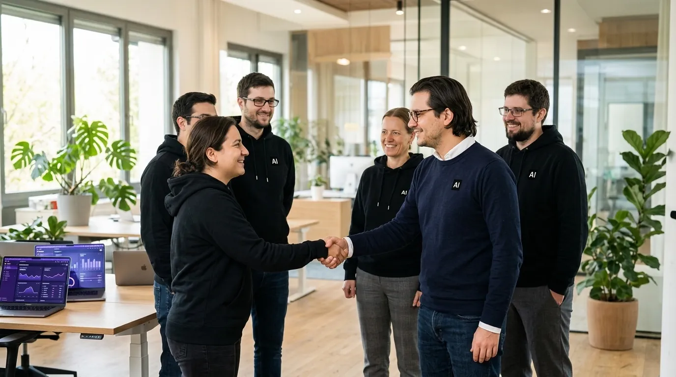 The Alexandrya.AI team welcoming new clients in the office