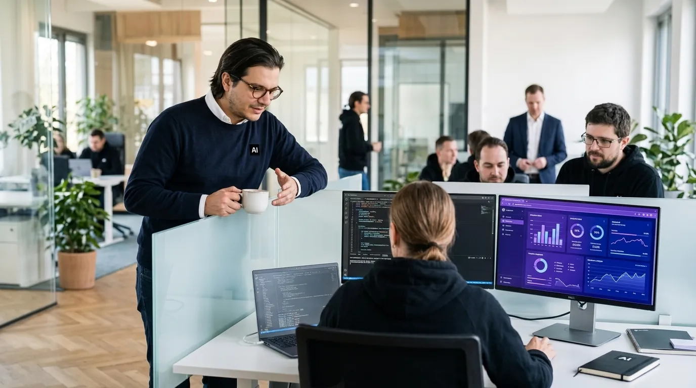 Zwei Entwickler arbeiten gemeinsam am Code