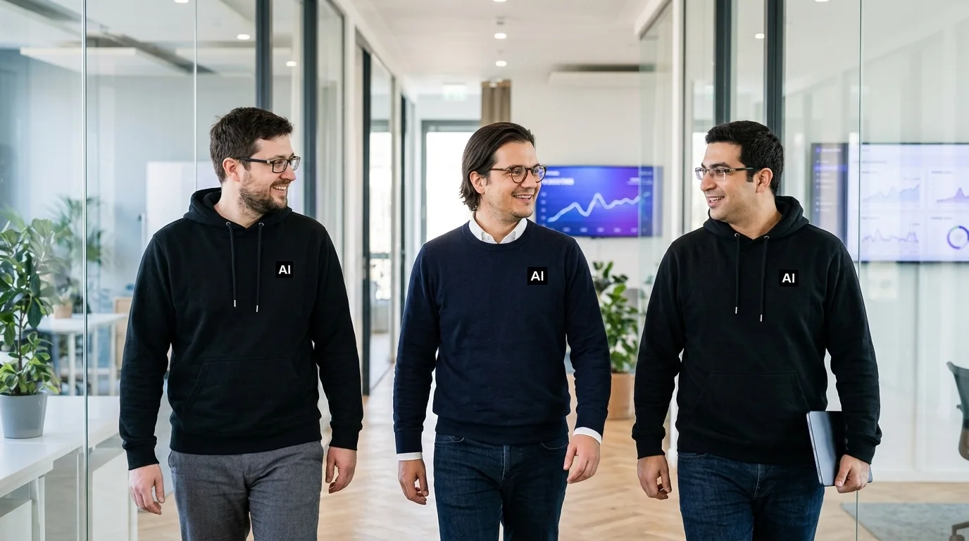 Teammitglieder im Gespräch auf dem Flur