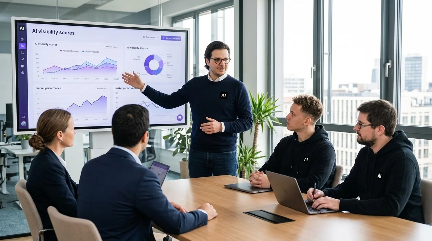 The Alexandrya.AI team presenting insights to clients in a meeting room